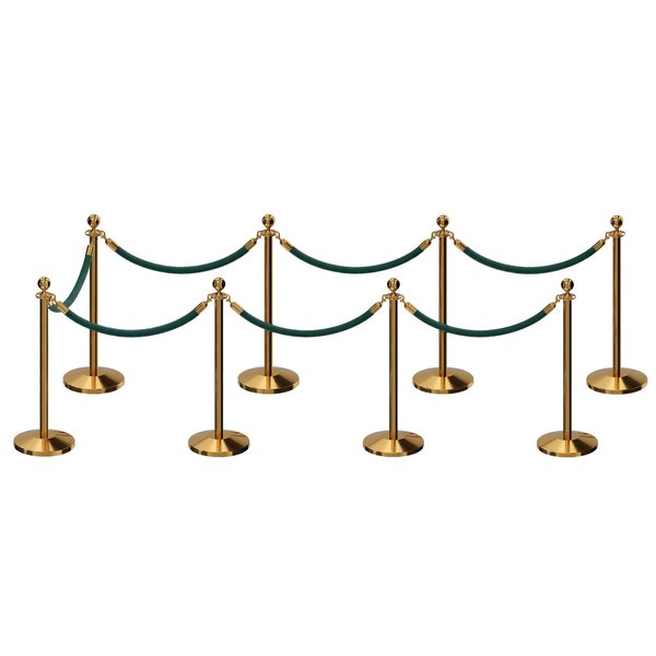 Montour Line Stanchion Post and Rope Kit Pol.Brass, 8 Ball Top7 Green Rope C-Kit-8-PB-BA-7-PVR-GN-PB